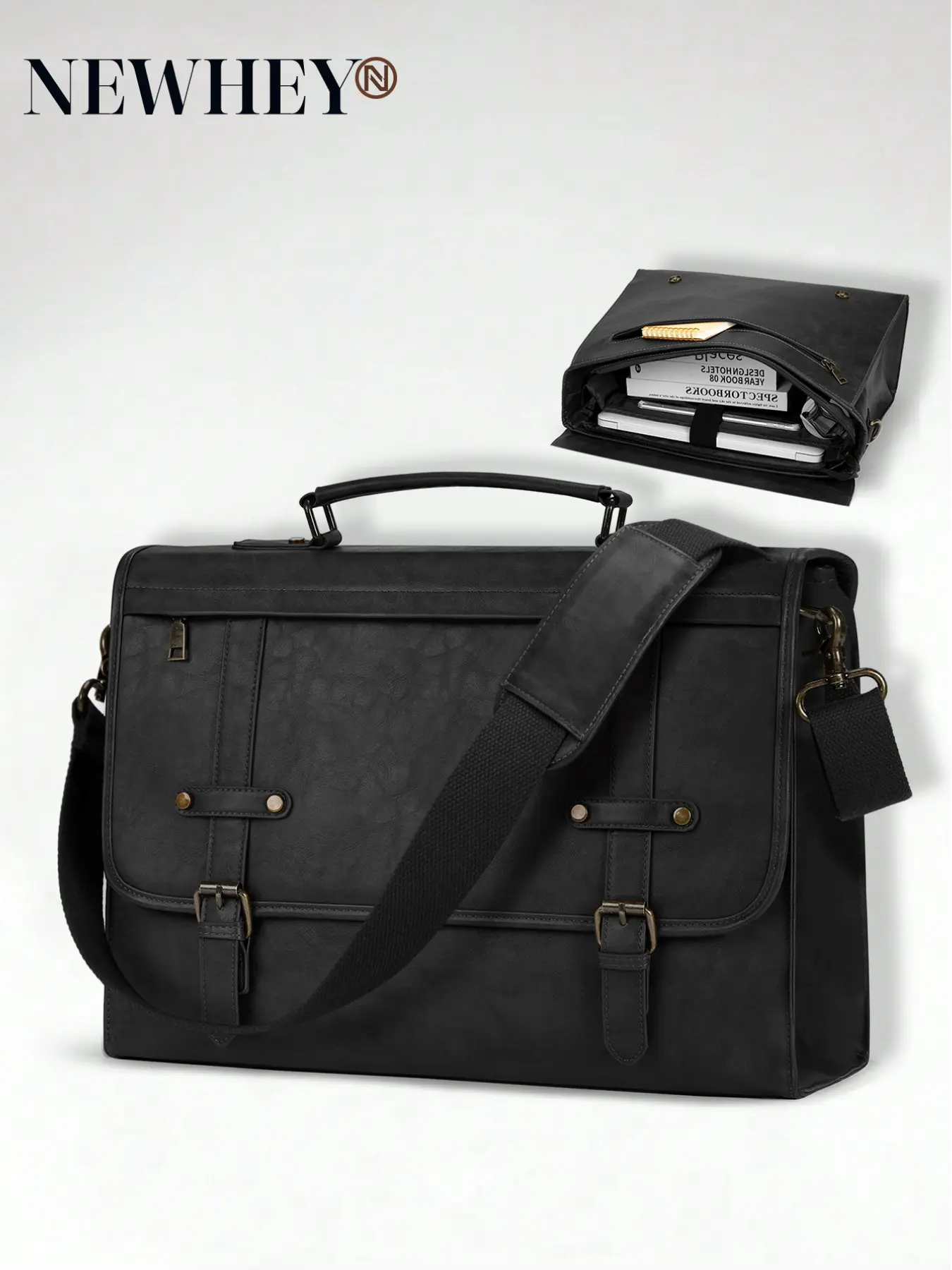 Men's Briefcases 17 Inch Waterproof Men's Briefcase Vintage PU Leather Laptop Briefcase Laptop Briefcase
