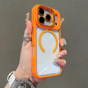 Transparent magnetic lens hardware bracket suitable for iPhone 17 Pro Max 17Air 16 15 14 13 12 11 Pro Max advanced magnetic shock resistant phone case, compatible with Magsafe function and glass lens protection, durable design Protector