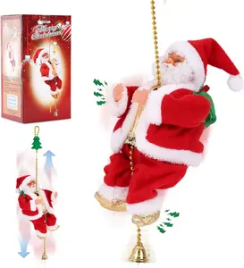 Christmas Santa Claus Musical Toys Electric Chimney Climbing Pendants Hanging Franela Soft Red Flannel Plush PVC Safe Durable 2025 Upgraded Version Ready to Climb Hang from Fireplace Tree Stair Rail Window or Porch