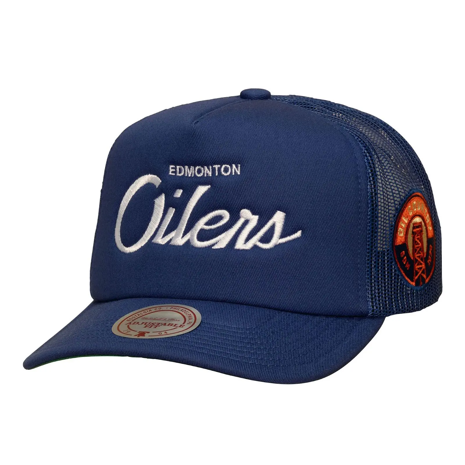 Edmonton Oilers Navy Head Coach Trucker Adjustable Hat NHL Throwback Cap Fan Gear Mitchell & Ness