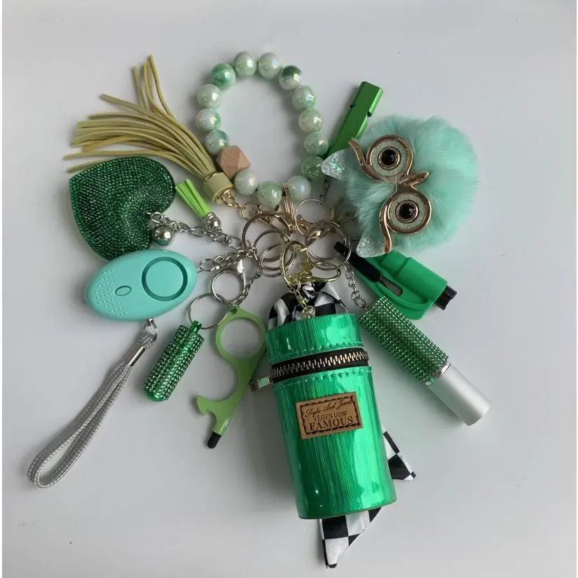 Cute Charm Safety Keychain Set for Women, Beaded Tassel & Owl Keychain Attachment with Whistle Alarm and Window Breaker, Compact