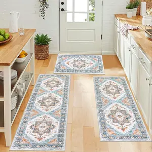[TiktokShopHolidayHaul] HEBEMAT Washable Kitchen Mats for Floor 3 Piece Set Boho Non Slip Kitchen Rugs Washable Farmhouse Kitchen Floor Mats, Kitchen Runners, Kitchen Throw Area Rug Carpet Runner for Hallway Entryway Laundry Bathroom