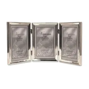 Lawrence Frames 11646T Lawrence Frames Polished Silver Plate 4x6 Hinged Triple Picture Frame - Bead Border Design