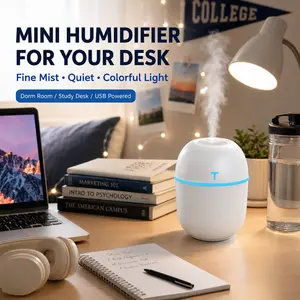 200ml Mini Humidifier, White Egg Portable USB Powered Desk Humidifier with Fine Mist, Quiet Operation, Colorful Night Light, Auto Shut-Off for Bedroom, Dorm Room, Office, Vanity & Car