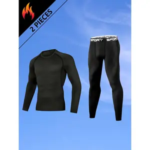 2 pcs men's compression underwear set for cycling, fitness, exercise, running, basketball, outdoor skiing, and tight-fitting clothing