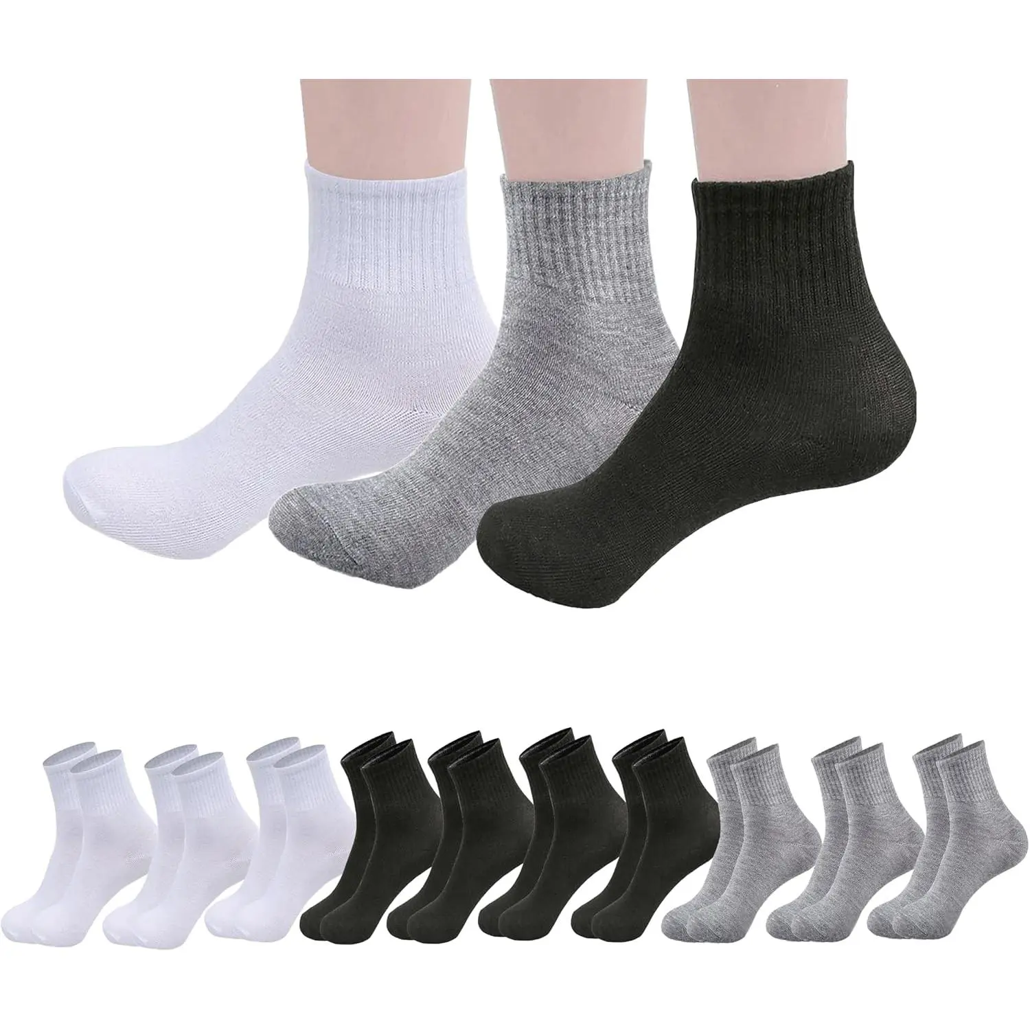 Women's & Men's 10 Pairs Basic Thin Crew Socks, Stretchy Fabric Fit Everyday Breathable Casual Athletic Ankle Socks, Cotton
