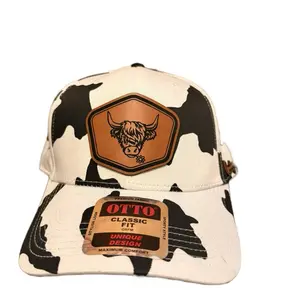 Otto Classic Fit Highland Cow Leather Patch Trucker Hat - Adjustable Snapback OSFM, Breathable Mesh Back, Premium Stitching, Unique Design