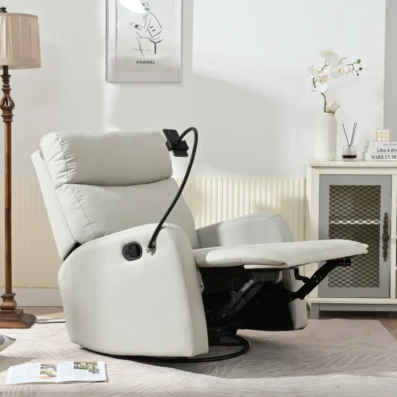SOIYELIFE 360° Swivel Rocking Recliner with Phone Holder, Modern Glider Accent Chair for Bedroom & Living Room, Compact Nursery Rocking Chair with High Backrest & Armrests. (Light Gray)