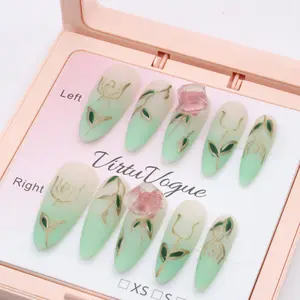 Verdant Rose Press-On Nails – Handcrafted, Reusable, Long-Lasting, Salon Quality Design + Free Application Toolkit