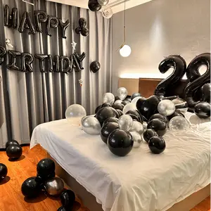 112pcs Black and silver party balloon decoration set, with 18" Silver Heart Foil Balloons Ideal for Bedroom Decor Romantic Couple Midnight Surprise Party Influencer Photo Backdrop。gifts for boyfriend