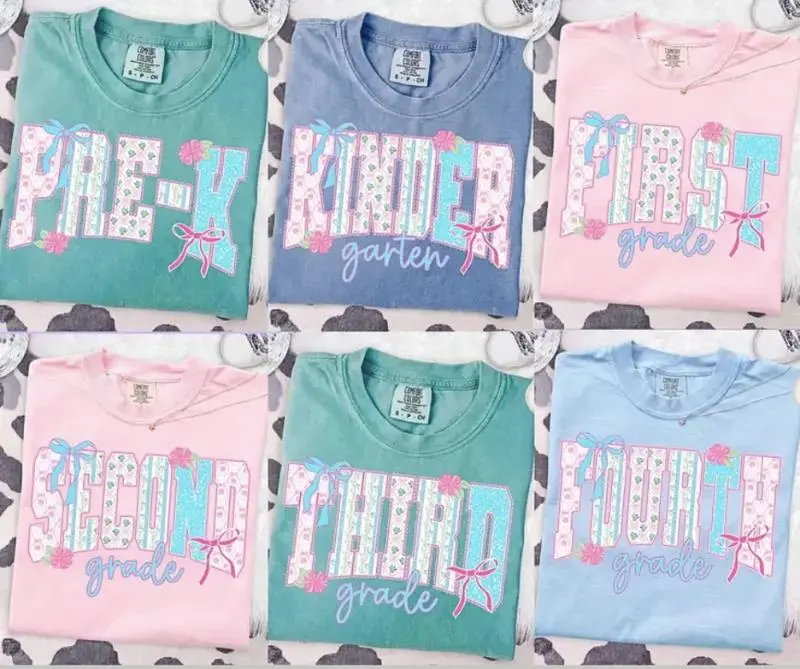 Comfort Colors Teacher Shirt, Preppy Floral Bow Teacher Tee, Custom Teacher Name T-Shirt, Pre-K Kindergarten 1st 2nd 3rd 4th Grade Shirt, Full Size, Full Color, Back To School Gift, Back To School Shirt