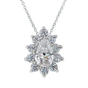 1/2Ct Pear Shape Halo Lab Grown Diamond Pendant Necklace in White or Yellow Gold