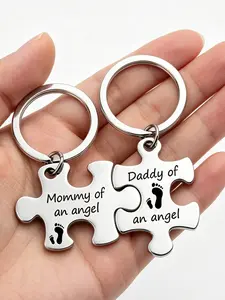 Mommy and Daddy of an Angel Metal Keychains Memorial Puzzle Keyring for Infant Lost Stainless Steel Sympathy Gifts