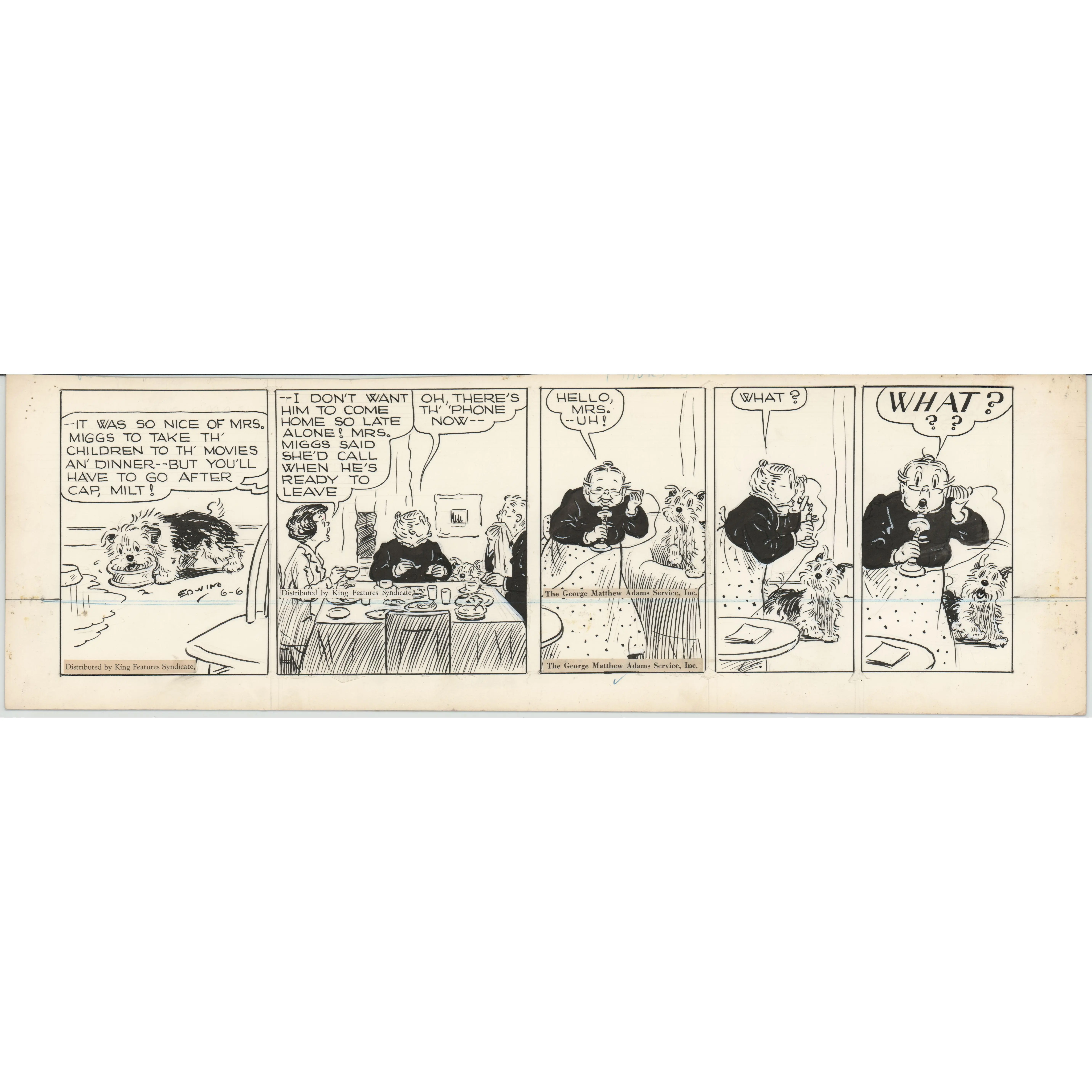 Cap Stubbs and Tippie Original Ink Daily Comic Strip Art Signed and Drawn by Edwina Dumm 1946 8-498
