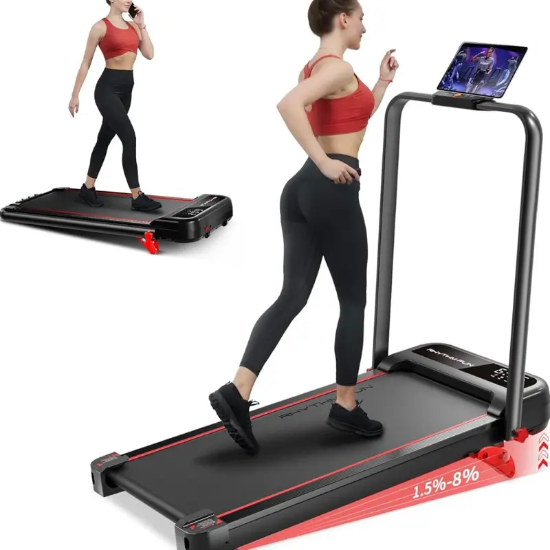 RHYTHM FUN Incline Foldable Treadmill, Walking Pad Treadmill with Incline, 300 lbs Portable Treadmill with Handles for Home Office Use, Under Desk Compact Treadmill with LED Display & APP