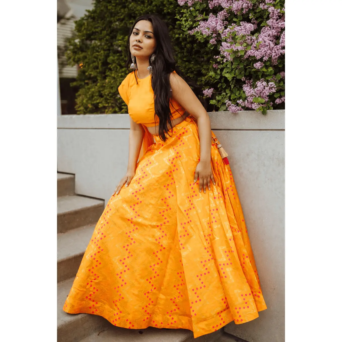 Yellow Lehenga with Silk Sleeveless Blouse