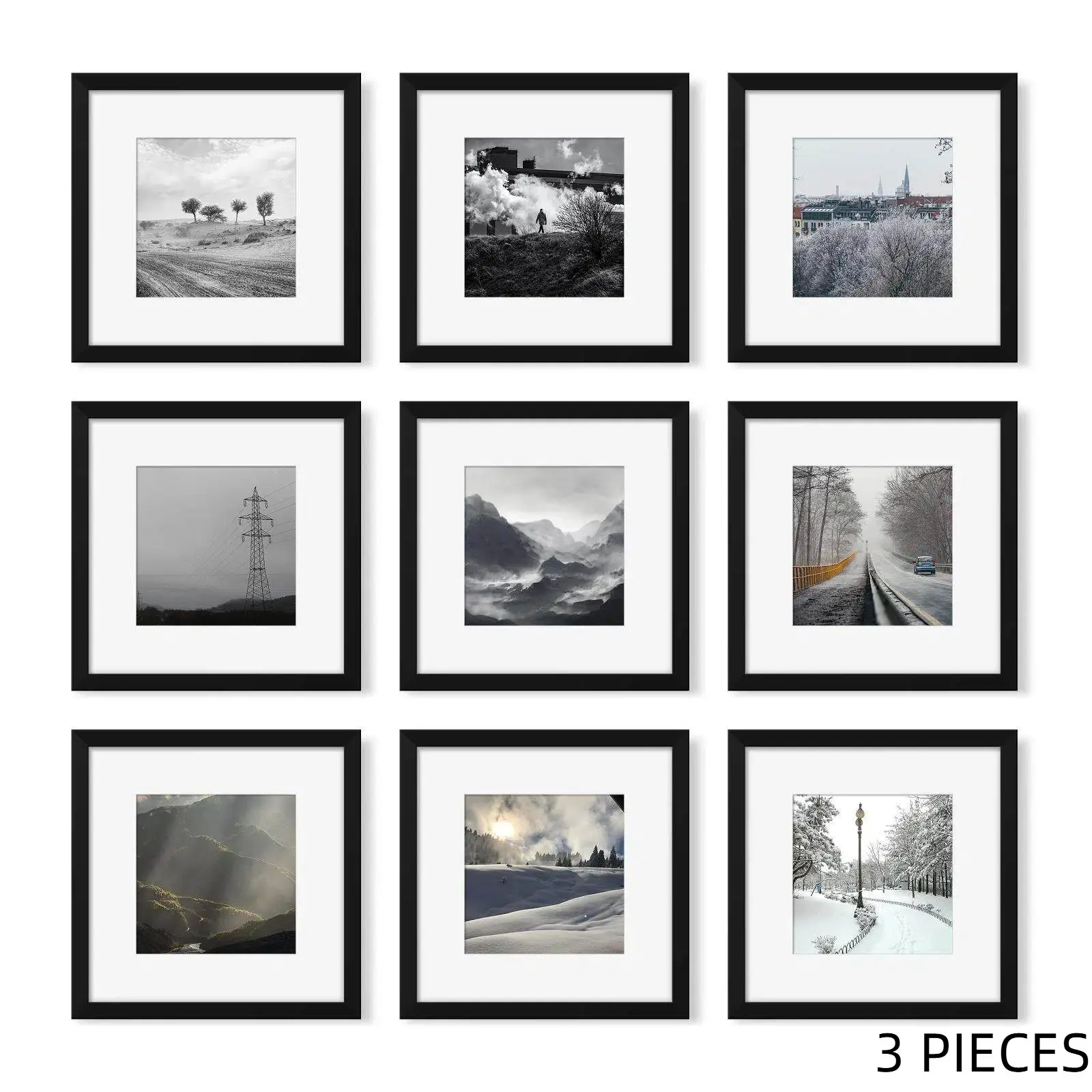 12x12 Square Frame set of 3,  Desktop Wall Mount, Home Decor Essentials, gallery wall frame set