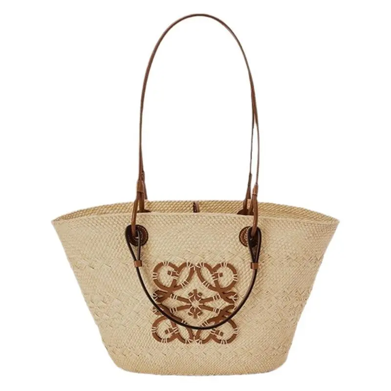 2026 New Straw-Woven Bag: Open-Weave Beach Bag Set (Tote & Pouch) – Trendy Handheld & Shoulder Bag L