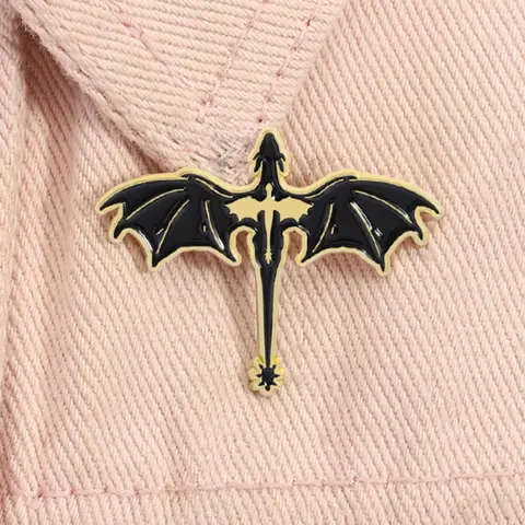 Fantasy Novel Fourth Wing Enamel Pin Cartoon Black Dragon Alloy Brooch Pin Metal Lapel Backpack Badge Fashion Jewelry Accessories Shaped Badges Gift for Friends Enamel Lapel Pins