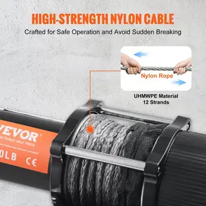 VEVOR Electric Winch, 12V 4500 lb Load Capacity Nylon Rope Winch, IP55 1/4' x 39ft ATV UTV Winch with Wireless Handheld Remote & Hawse Fairlead for Towing Jeep Off-Road SUV Truck Car Trailer Boat
