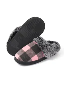 Colorblock Gingham Contrast Faux Fur Slippers, Casual Soft Comfortable Home Couples Slippers, Warm Non Slip Slippers for Indoor & Outdoor Use for Fall & Winter