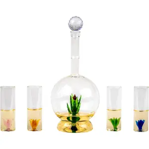 Tequila Aloe Decanter Set with Agave Plant - 750mL Bottle, Four Shot Glasses, Glass Agave Design, Ideal for Bars Tequila Parties, Unique Gift for Him or Her, Stylish Home Decor Piece for Any Occasion