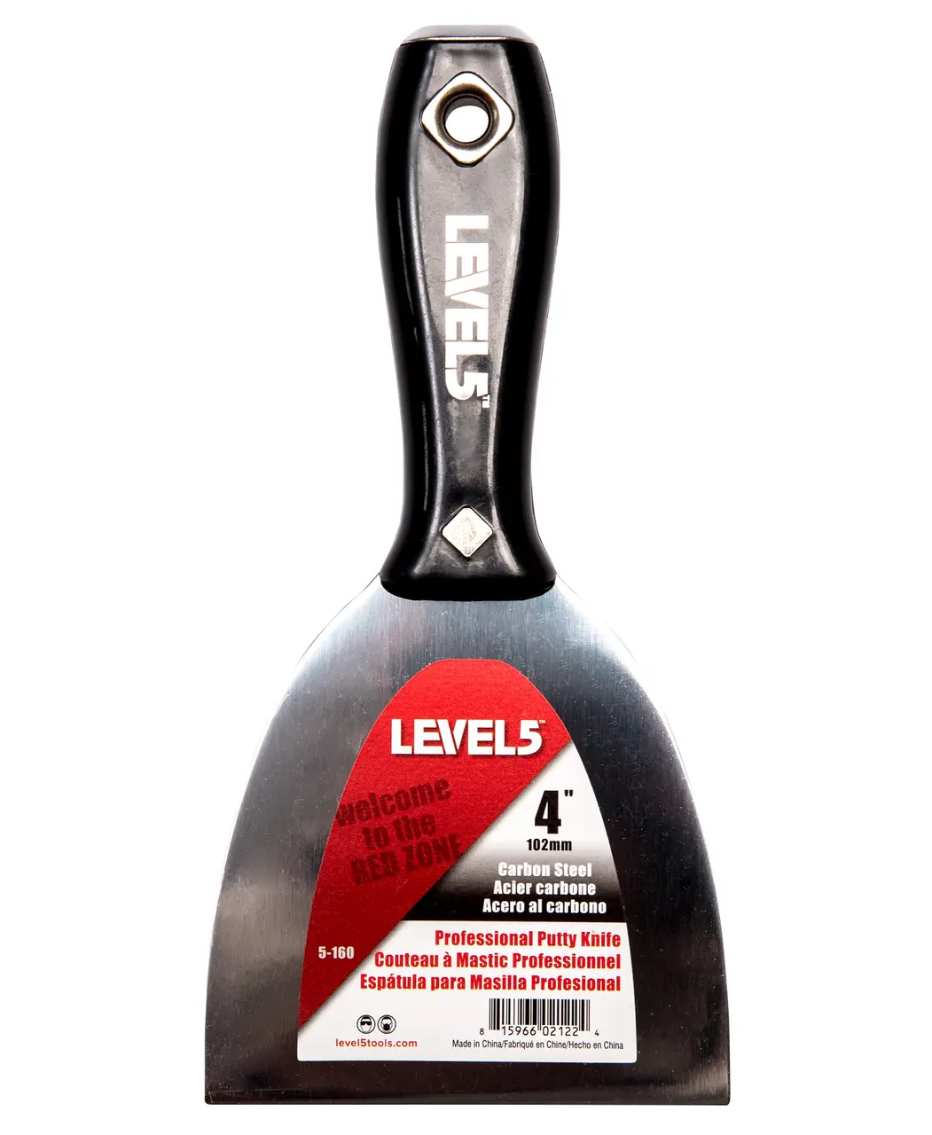 Level5 Tools 4 in. Carbon Steel Putty Knife, Carbon Steel Blade, Plastic Handle for Drywall Jobs, Drywall Job