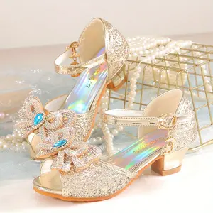 2025 New Style Elsa Rhinestone Sandals Girls, Crystal High Heels, Fashionable Summer Princess Shoes Children.1011