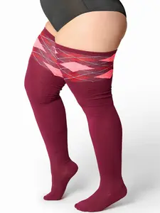 Thunda Thighs - Tubbies - Argyle Collection Plus Size Thigh High Socks - Women's Lightweight Cotton Blend Stretch