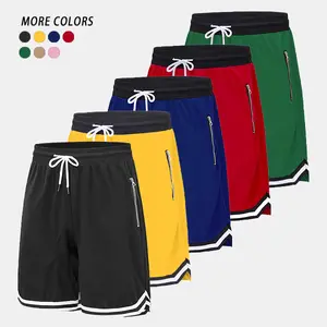 Men's Casual Sports Shorts with Zipper Pockets Breathable Polyester Fabric Elastic Waistband Multiple Colors Basketball Athletic Wear for Running Training Fitness