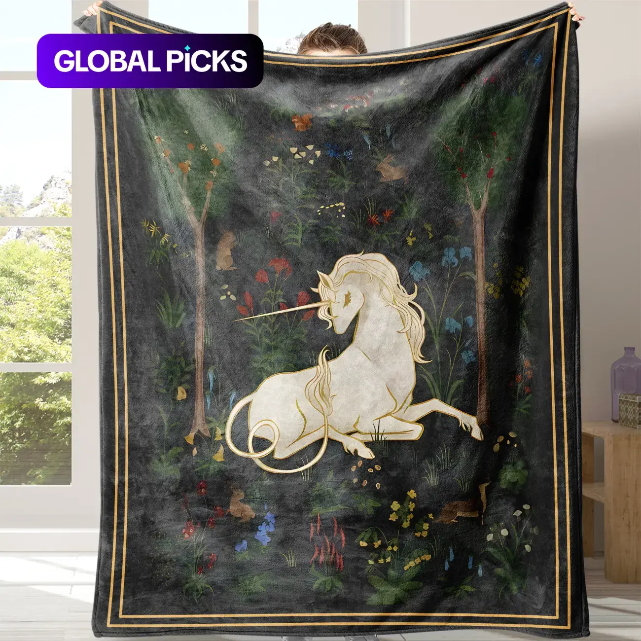 Unicorn Pattern Flannel Blanket, 1 Count Soft Warm Throw Blanket with Storage Bag, Lightweight Blanket for Air-Conditioned Rooms, Nap Blanket for Home & Office #GLOBAL PICKS