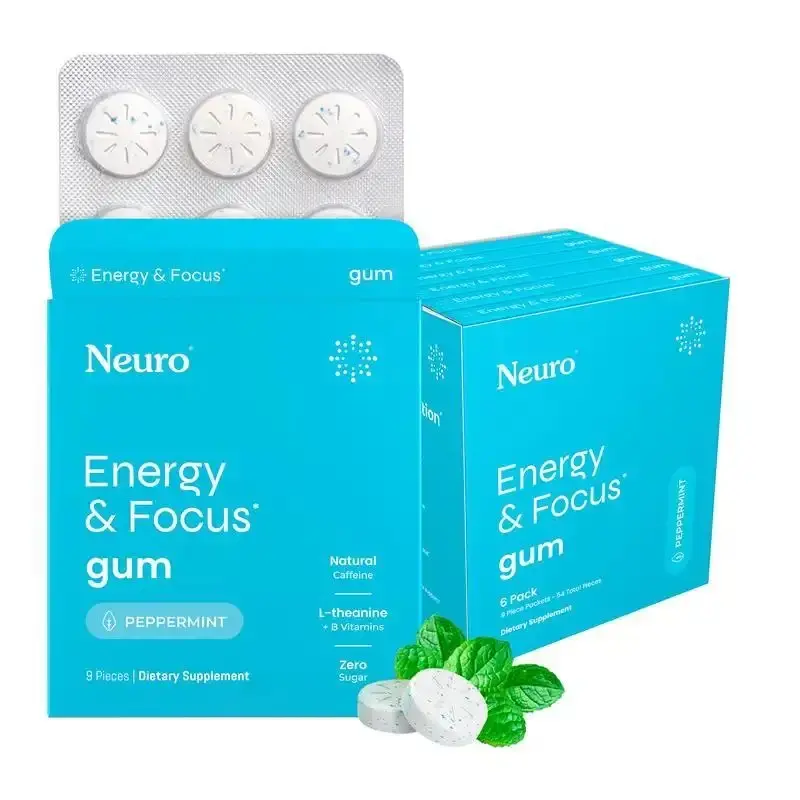 Neuro Peppermint Energy & Focus Gum/Mints - Sugar Free with Natural Caffeine, L-theanine, Vitamin B12 & Vitamin B6