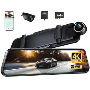 Pelsee P10 Plus 4K Rear View Mirror Camera with ADAS and BSD, WiFi Mirror Dash Cam Front and Rear, Backup Camera for Car, GPS, 64GB Card Included, WDR Night Vision, Voice Control, 10” Display