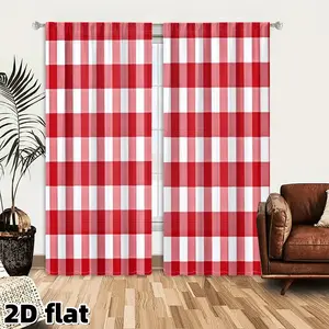 2D Flat 2Pcs Buffalo Plaid Curtains for Living Room Red and White Checkered Pattern Window Drapes Farmhouse Country Style Rod Pocket Panels Semi Sheer Light Filtering Rustic Home Decor Bedroom Kitchen Dining Treatment