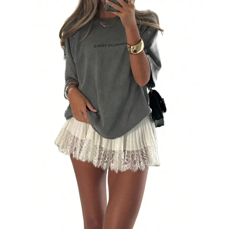 Women Eyelash Lace Trim Short Mini Skirt High Waist Pleated Ruffle Half Slip Underskirts Layered Satin Short A-Line Skirt Beachwear Party Clubwear Summer Floral