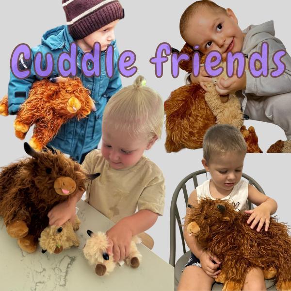 OUOZZZ Highland Cow Plush Toy, 15''Cattle Stuffed Animals with 4 Babies Inside, Toddlers & Kids Gifts, Home Decoration