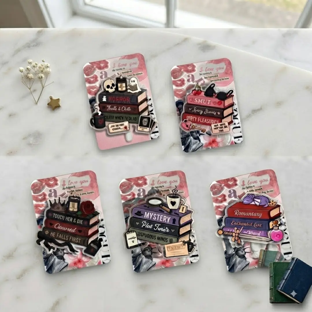 Halloween Bookish Book Stack Phone Grip BookTok Aesthetic Phone Holder Stand Horror Romantasy Smut Genre Reader Gift Cute Phone Accessory for Book Lovers