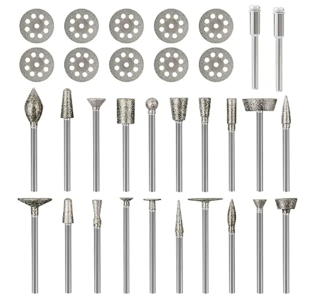 32Pcs Wear-Resistant Stone Carving Kit with Diamond Burr Bits, Mandrels - 1/8’ Shank, Compatible with Dremel Rotary Tools, for DIY Craft Hobbyists, Carving/Grinding - Home Improvement Building Supplies
