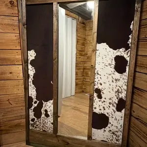 Custom Faux Cowhide Mirror with Rustic Wood Frame and Distressed Finish for Farmhouse Decor