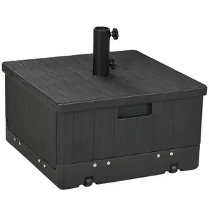 3-in-1 Outdoor Umbrella Base, Coffee End Table, Flower Box Planter, 175lbs Capacity Patio Umbrella Stand Table with Wheels and Handles, Black