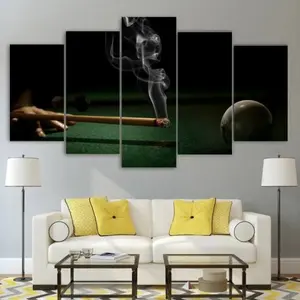 Pool Table Billiards Canvas Framed Home Decor Wall Art Painting Man Cave Poster Framed Gift Idea 5 Piece HD Printed Stretched Wooden Frames Ready to Hang