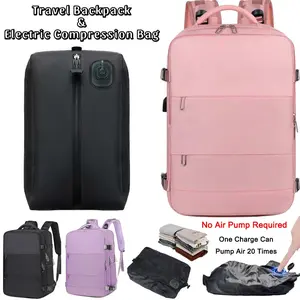 DOSMINE 2-in-1 Carry On Travel Backpack Set - 35L Water-Resistant Laptop Backpack with 16L Rechargeable Electric Compression Bag, Shoe Compartment, USB-C Cable, Father's Day Gift