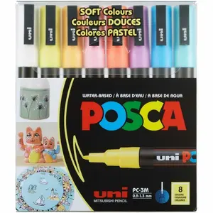 Uni-Ball UBCPC3M8CSOFT 1.3 mm Soft Clear Posca Paint Marker, Assorted Color - Pack of 8
