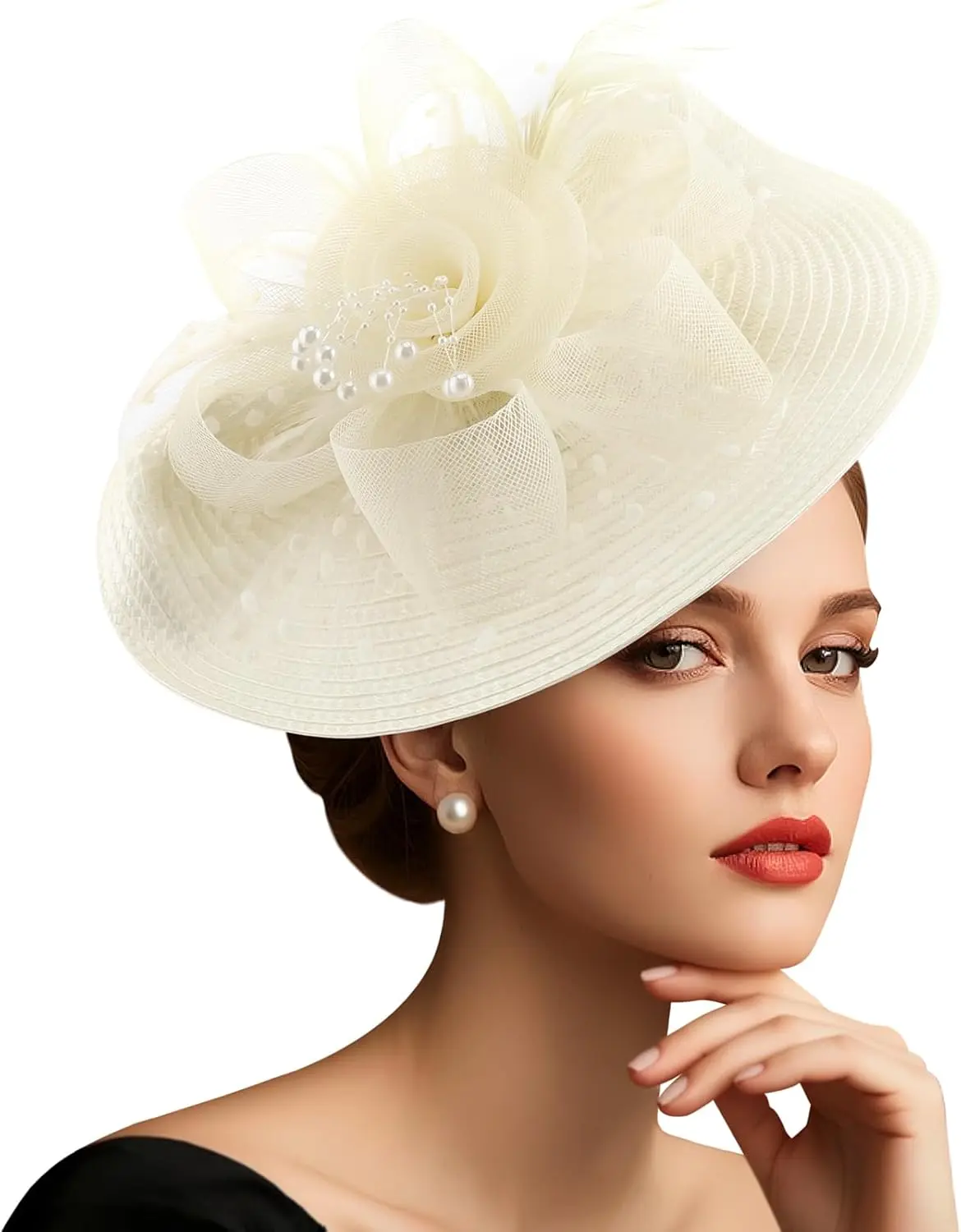 Women's Mesh Fascinator Hat - Feather Veil Headpiece with Headband and Clip for Kentucky Derby, Tea Party, Mesh Hats