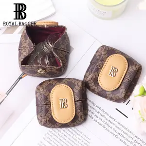 Royal Bagger Mini Women's Coin Purse – Signature Coated Canvas & Vegetable-Tanned Cowhide Leather, Casual Change Pouch for Daily Use 6603