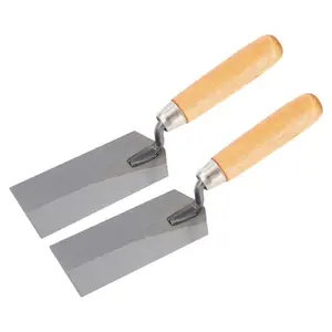 Set of 2 Steel Margin Trowels with Wooden Handles, Ideal for Professional Bricklaying And Concrete Tasks