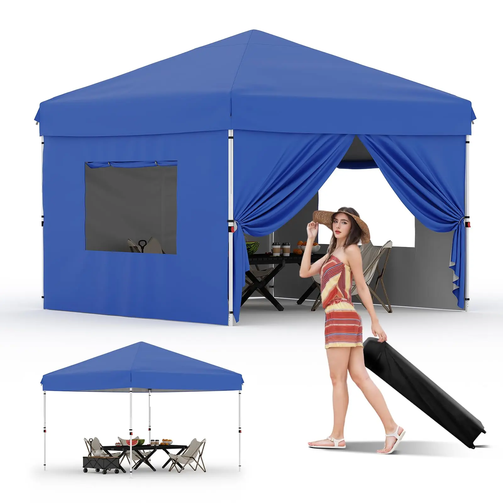 【GARVEE】10x10FT Instant Pop Up Canopy Tent with 4 Side Walls, Complete Commercial Shelter System for Outdoor Events (Blue)