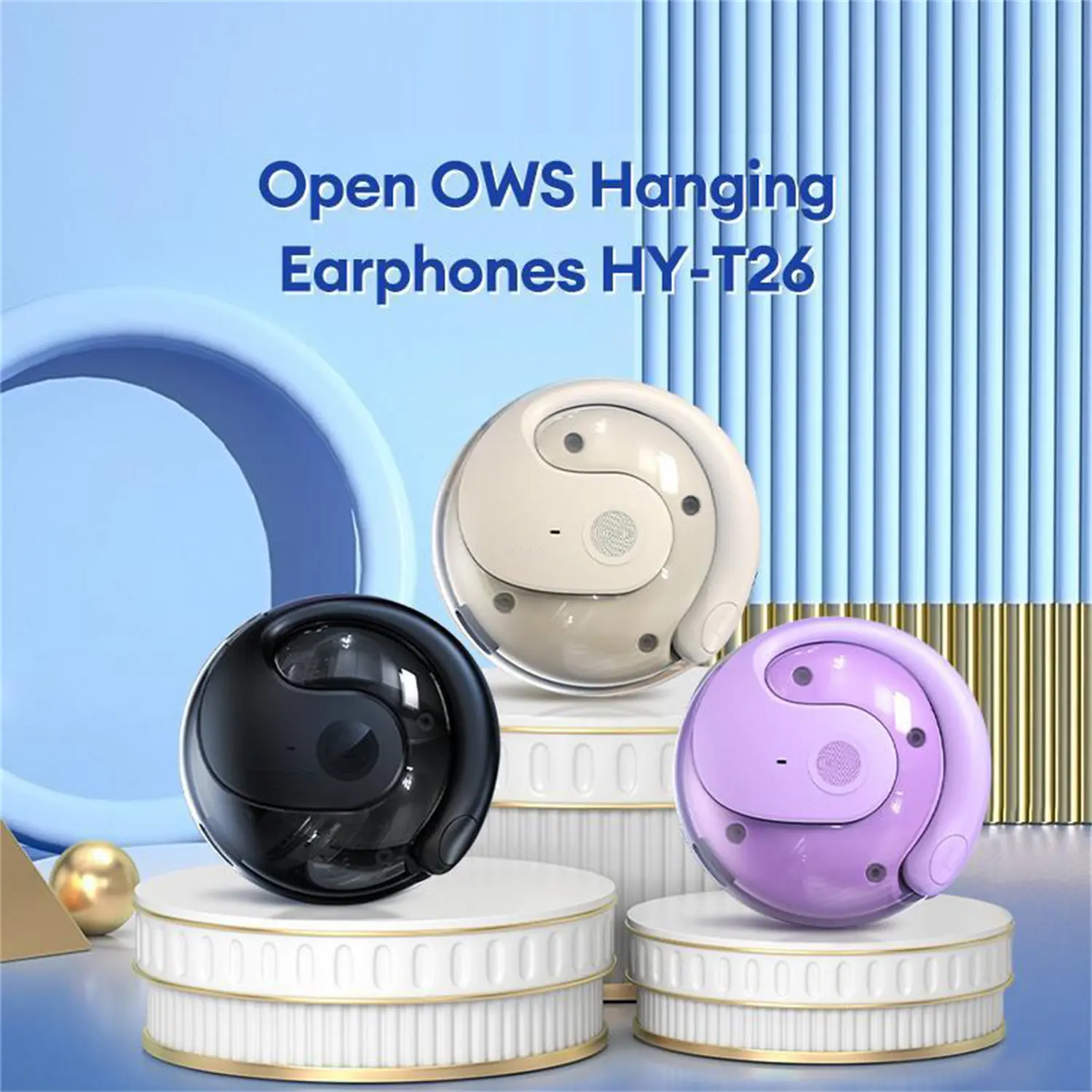 OWS Open Ear Hanging Cordless Bluetooth 5.4 Earbuds - Stereo Headset, Ergonomic Curved Design, High Fidelity Sound, Mic, IPX5 Waterproof, Noise Reduction, Long Battery Life for Running, Cycling