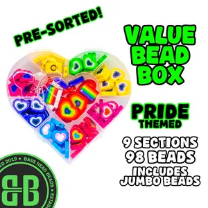 Pride Themed Value Bead Box - 98 Colorful Plastic Beads in 9 Compartments for Crafts & Kandi Making - Festival-Tested & Compact