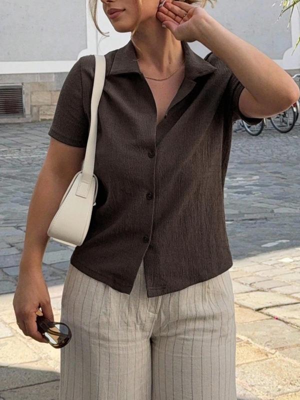 Women's Casual Vintage Textured V-Neck Summer Short Sleeve T-Shirt, Versatile Fit, Perfect for Everyday Wear, Stylish and Comfortable